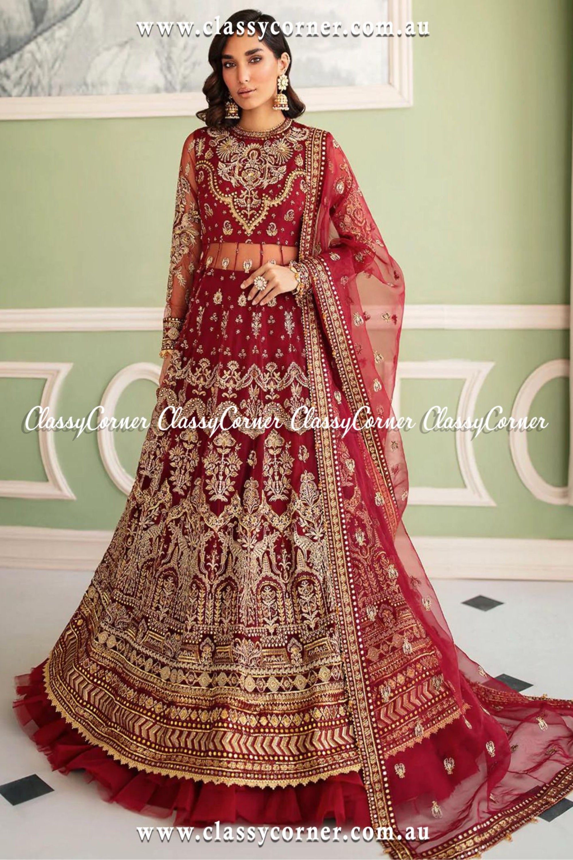 Maroon Embroidered Lehenga Party Outfit - Classy Corner