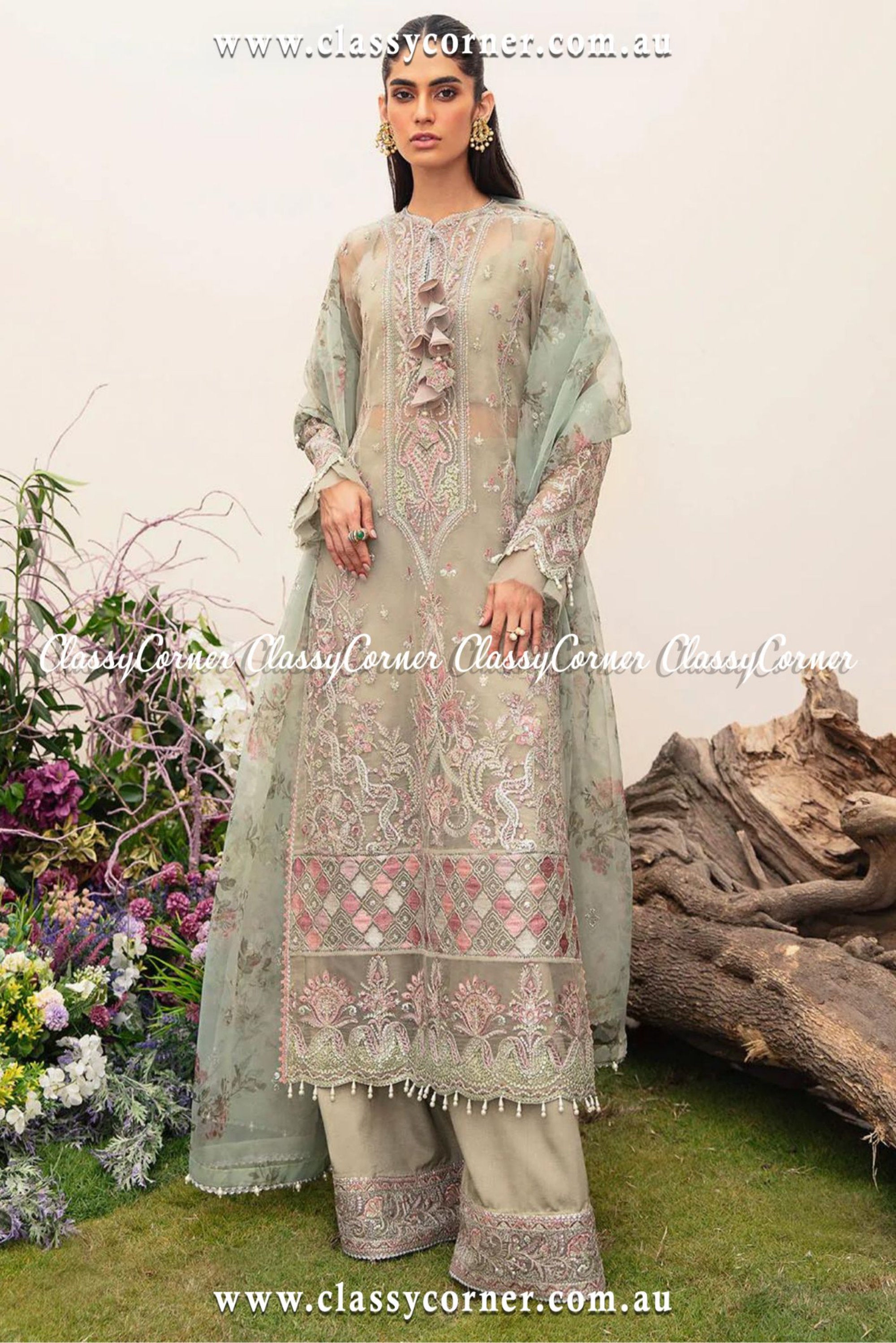 Aqua Blue Embroidered Eid Outfit - Classy Corner