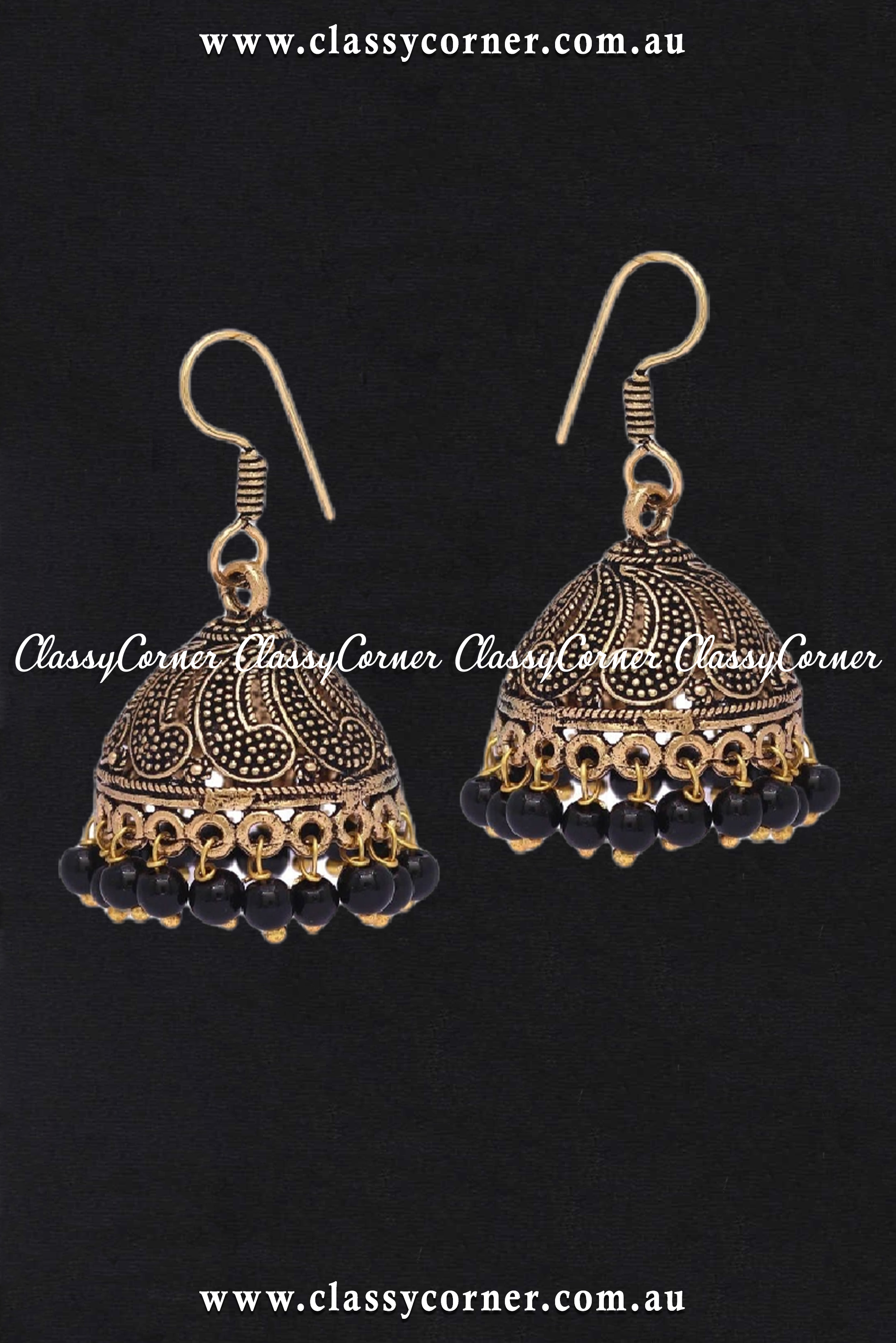 Black Golden Rajasthani Traditional Wedding Oxidised Earrings - Classy Corner