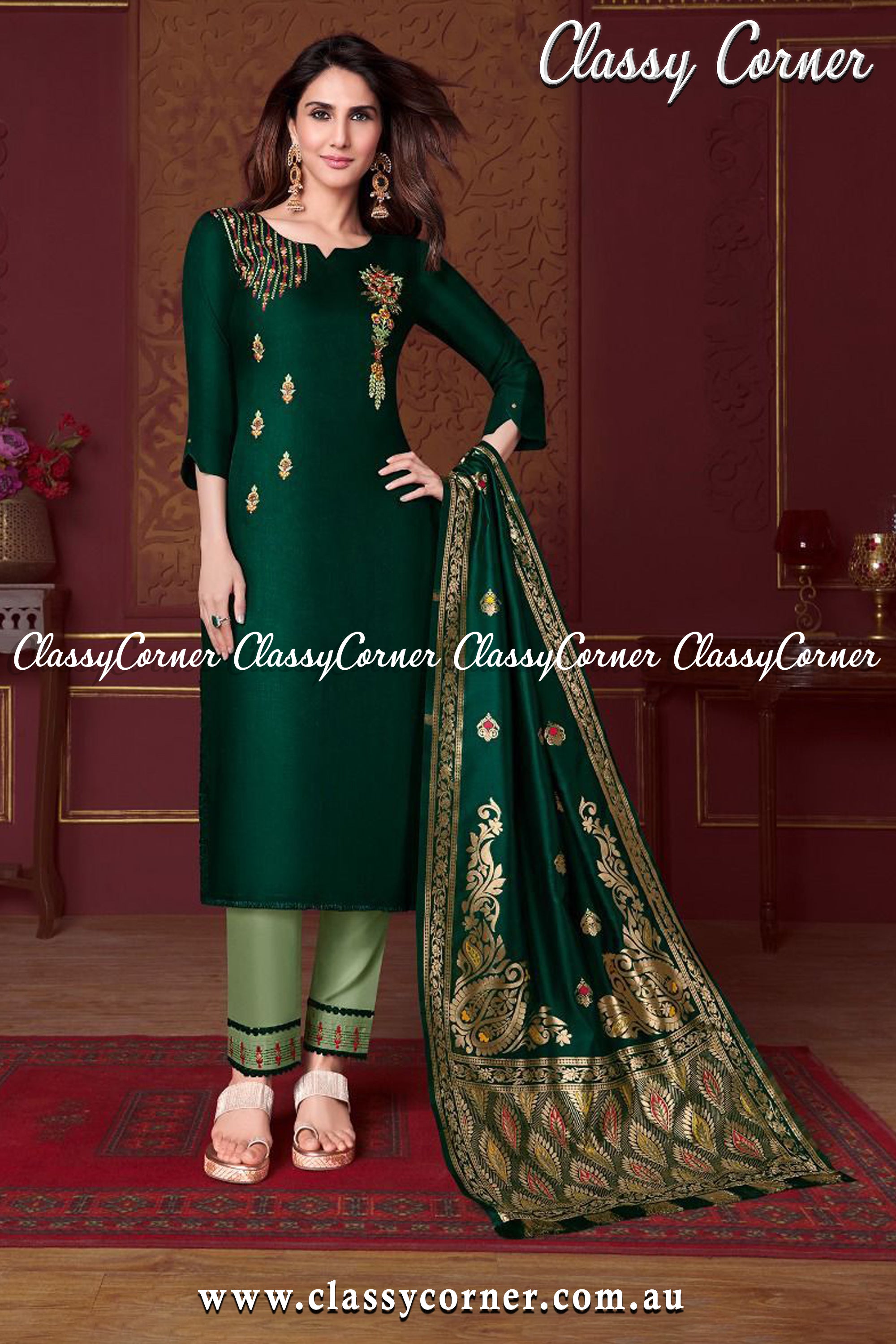 Bottle Light Green Viscose Indian Women Suit - Classy Corner