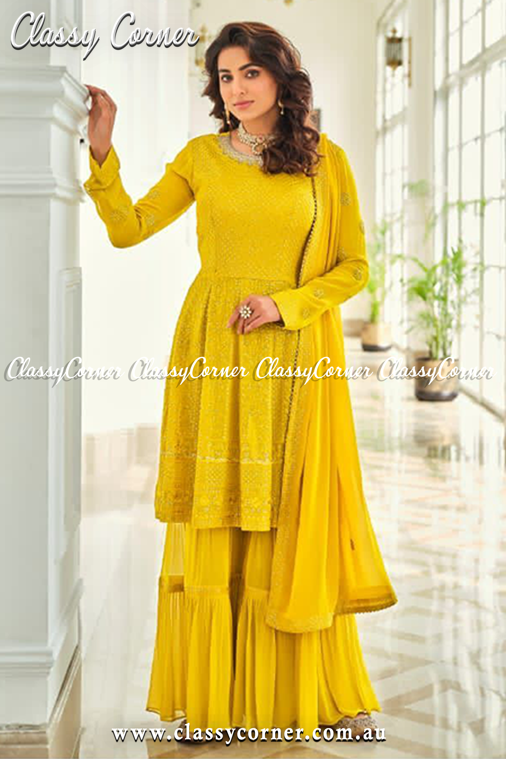 Charming Yellow Georgette 3pc Suit - Classy Corner
