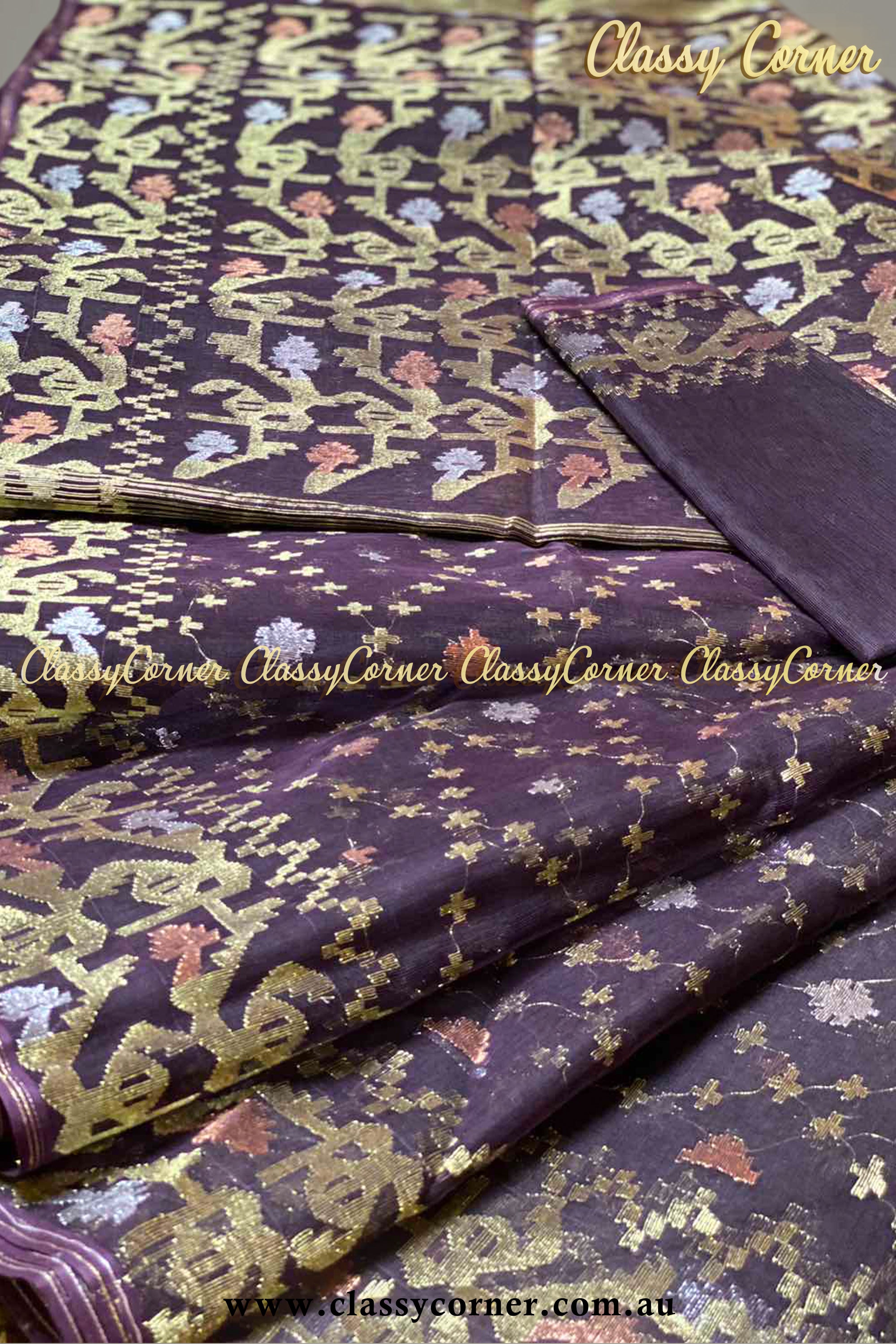 Dark Dusty Purple Jamdanee Saree - Classy Corner