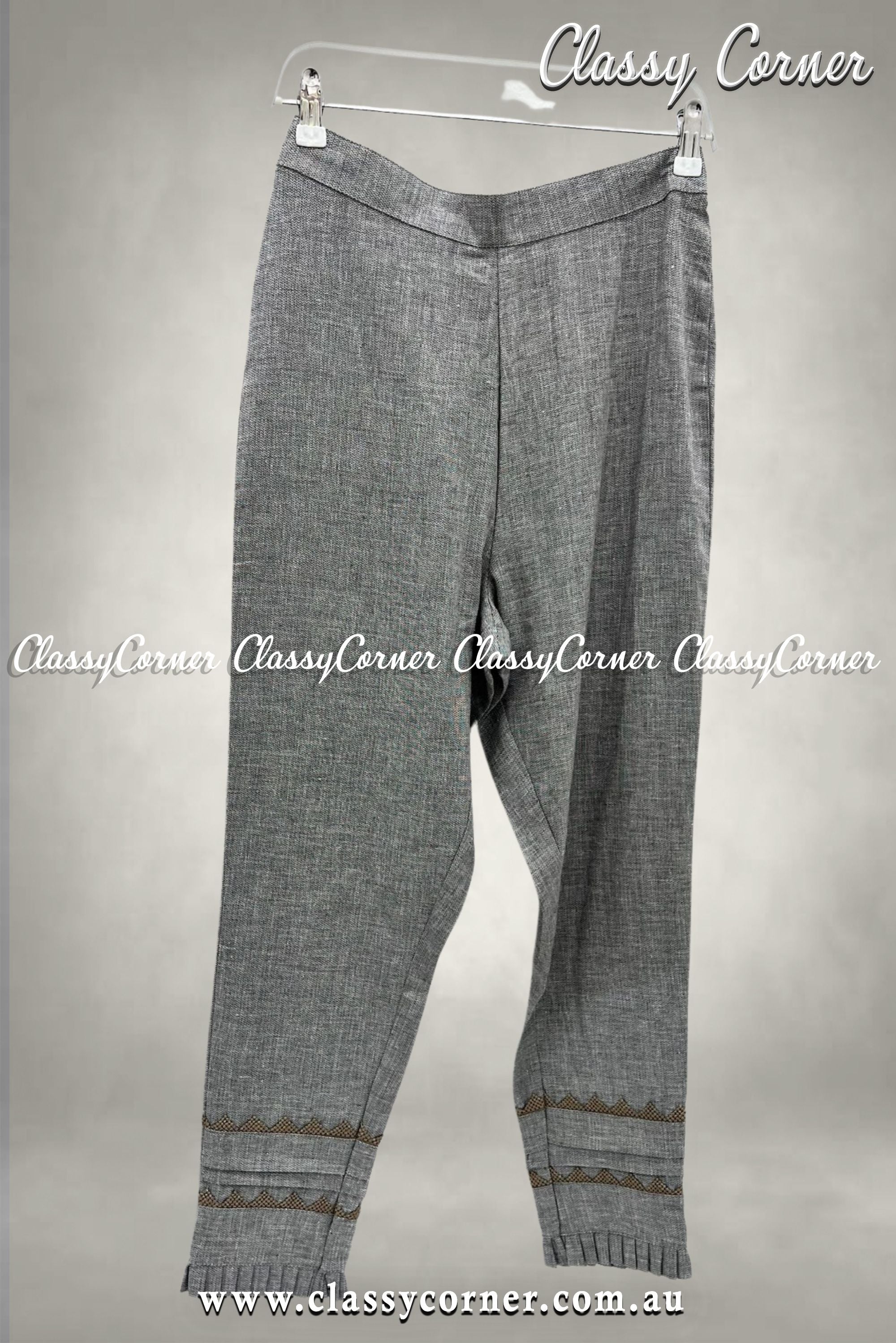 Gray Brown Lace Border Design Trouser - Classy Corner
