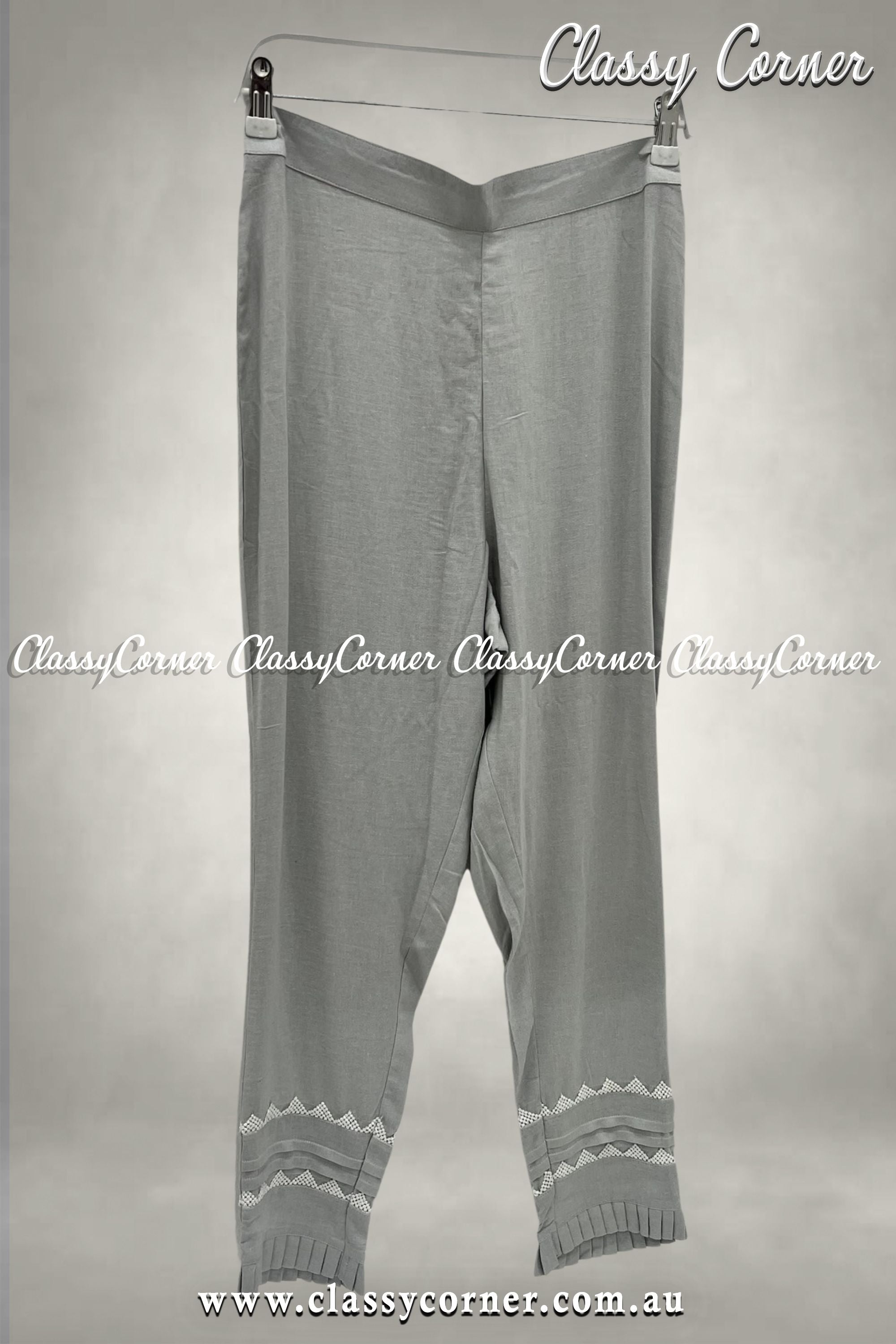 Gray White Lace Border Design Trouser - Classy Corner