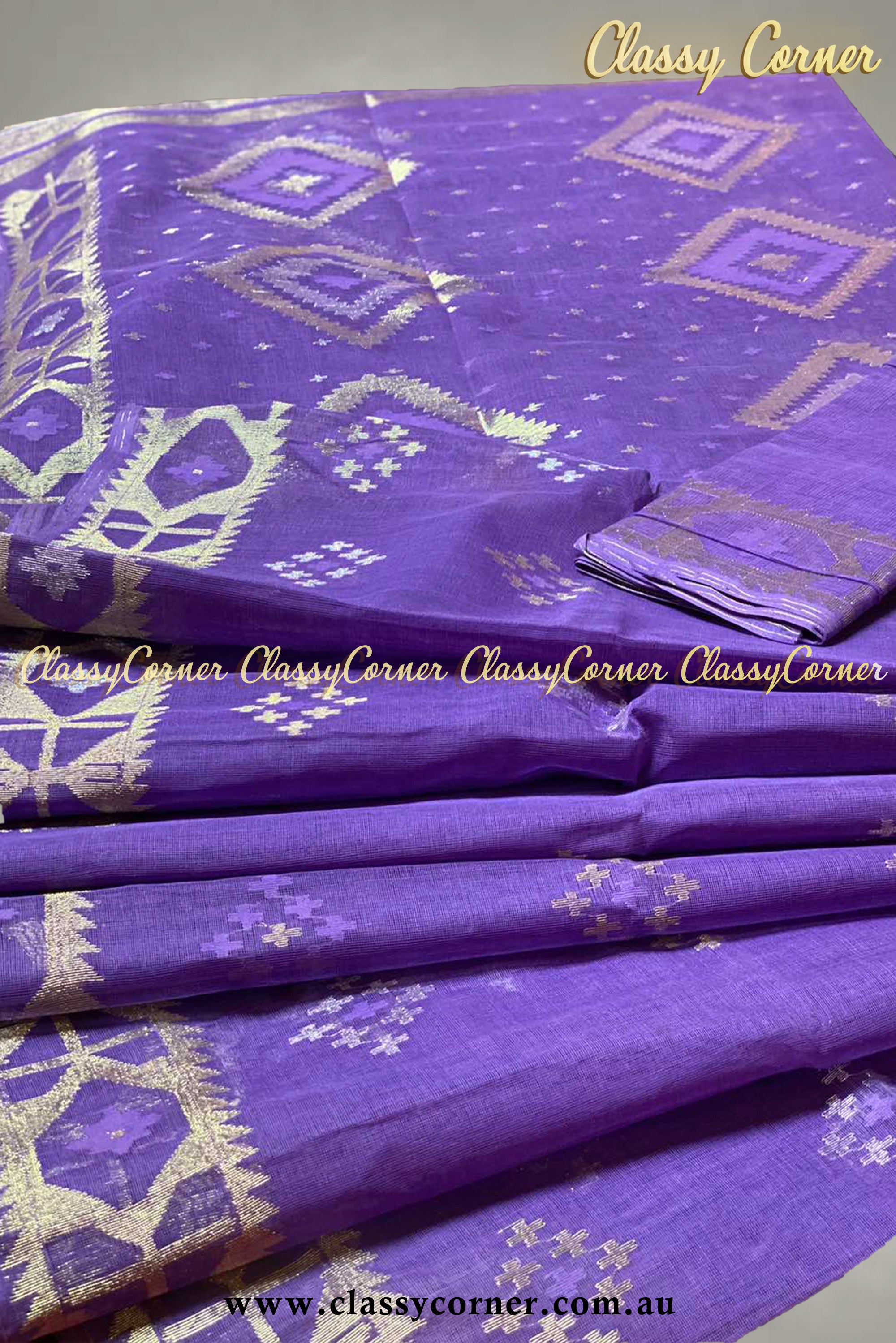 Lavender Gold Jamdani Saree - Classy Corner