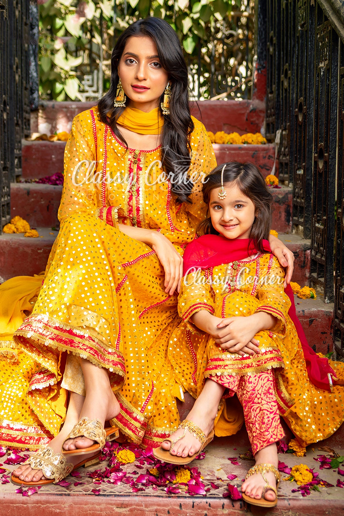 Yellow Pink Girls Mehendi Outfit - Classy Corner