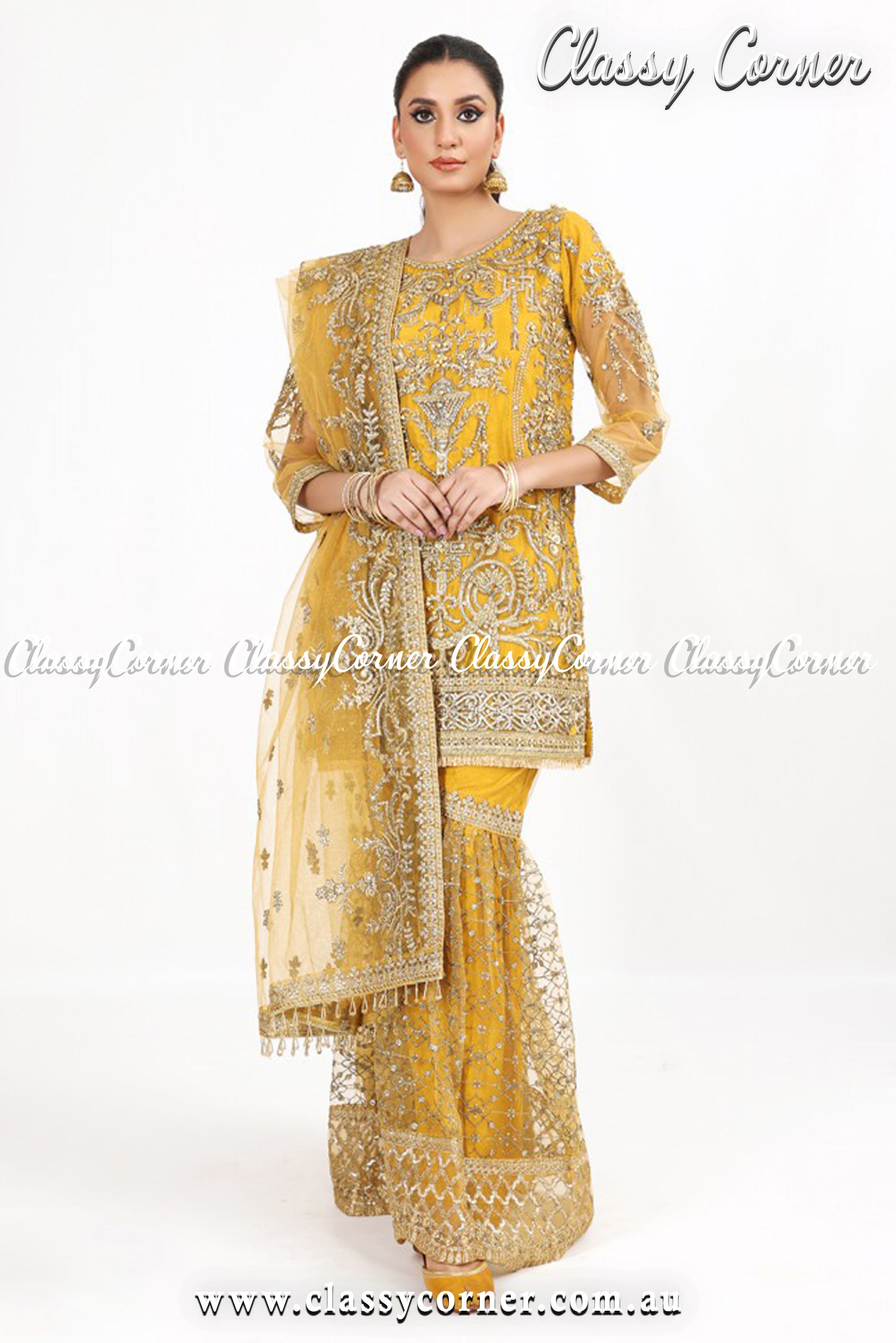 Mustard Gold Gharara Outfit - Classy Corner