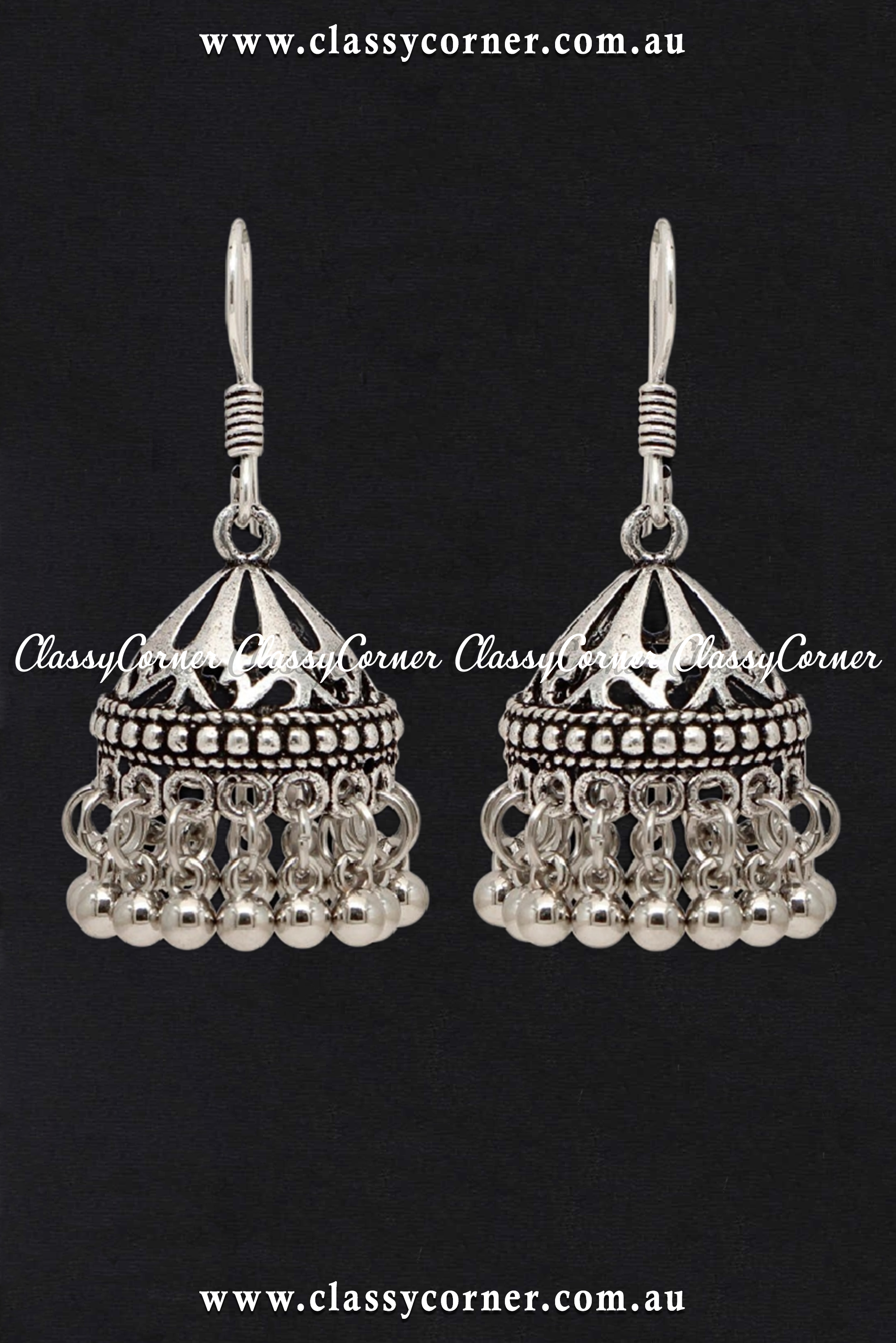 Silver Beads Oxidised Earrings - Classy Corner