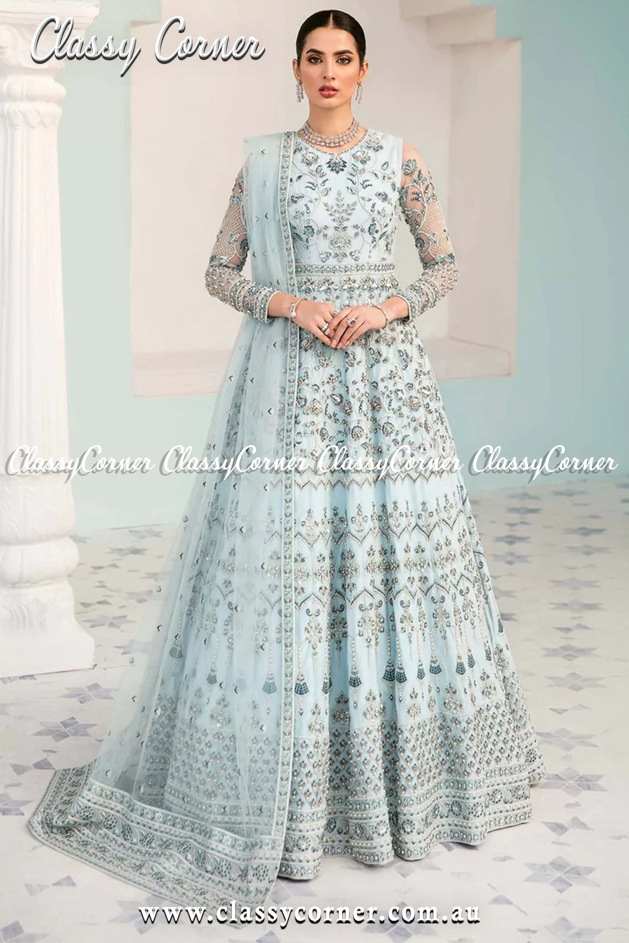 Sky Blue Formal Wedding Gown - Classy Corner