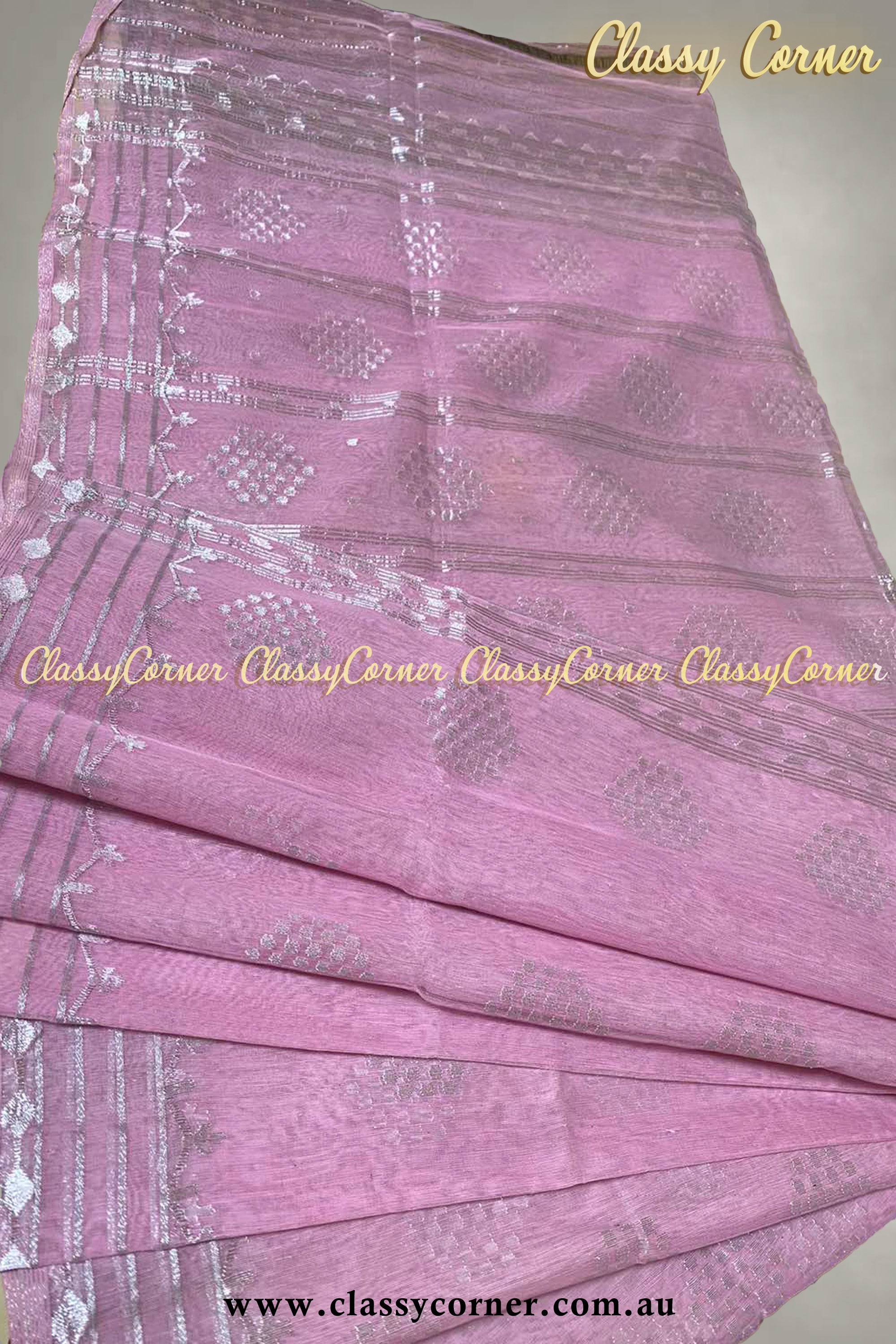 Sweet Pink Silver Jamdani Saree - Classy Corner