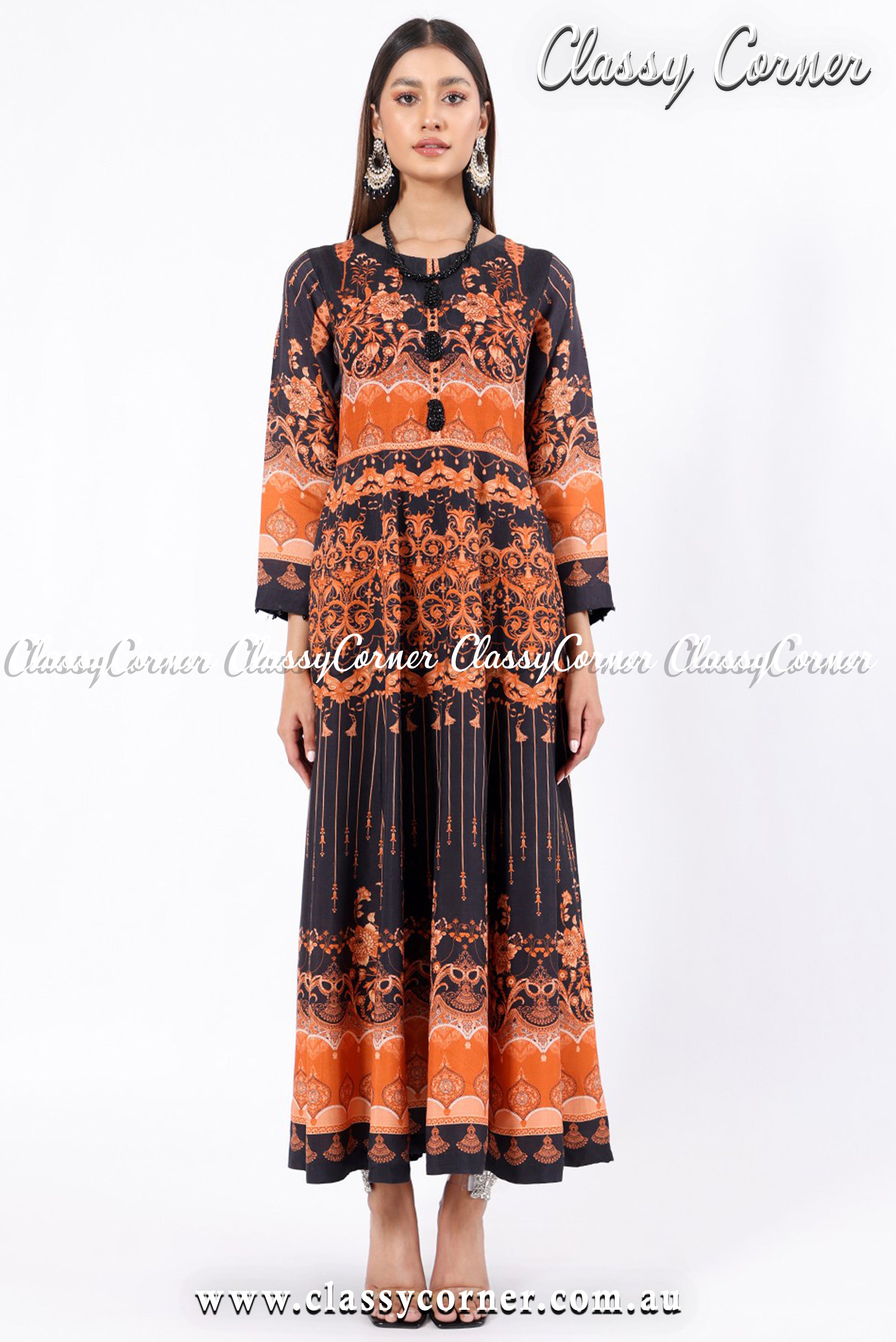 Orange Black Formal Long Dress - Classy Corner
