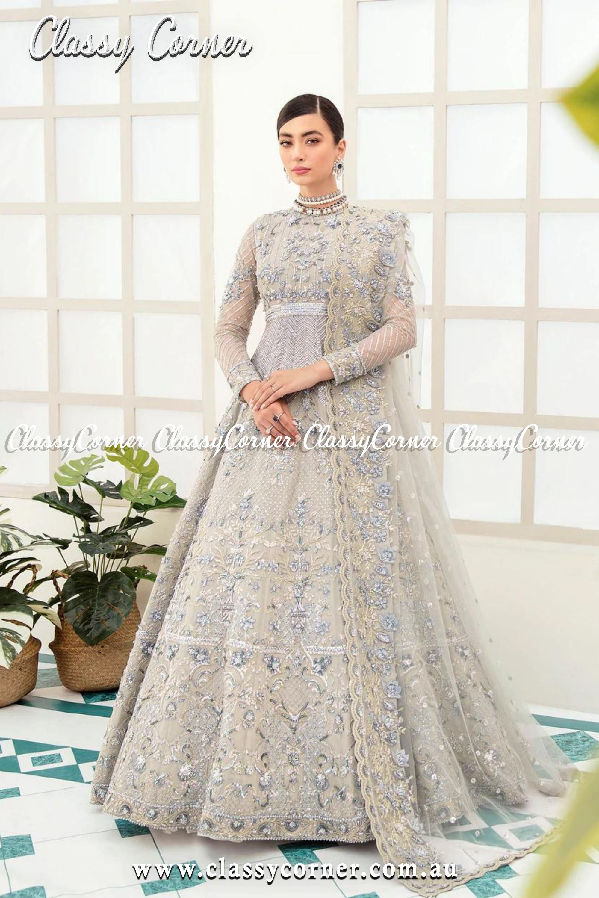 Silver Blue Wedding Dress - Classy Corner