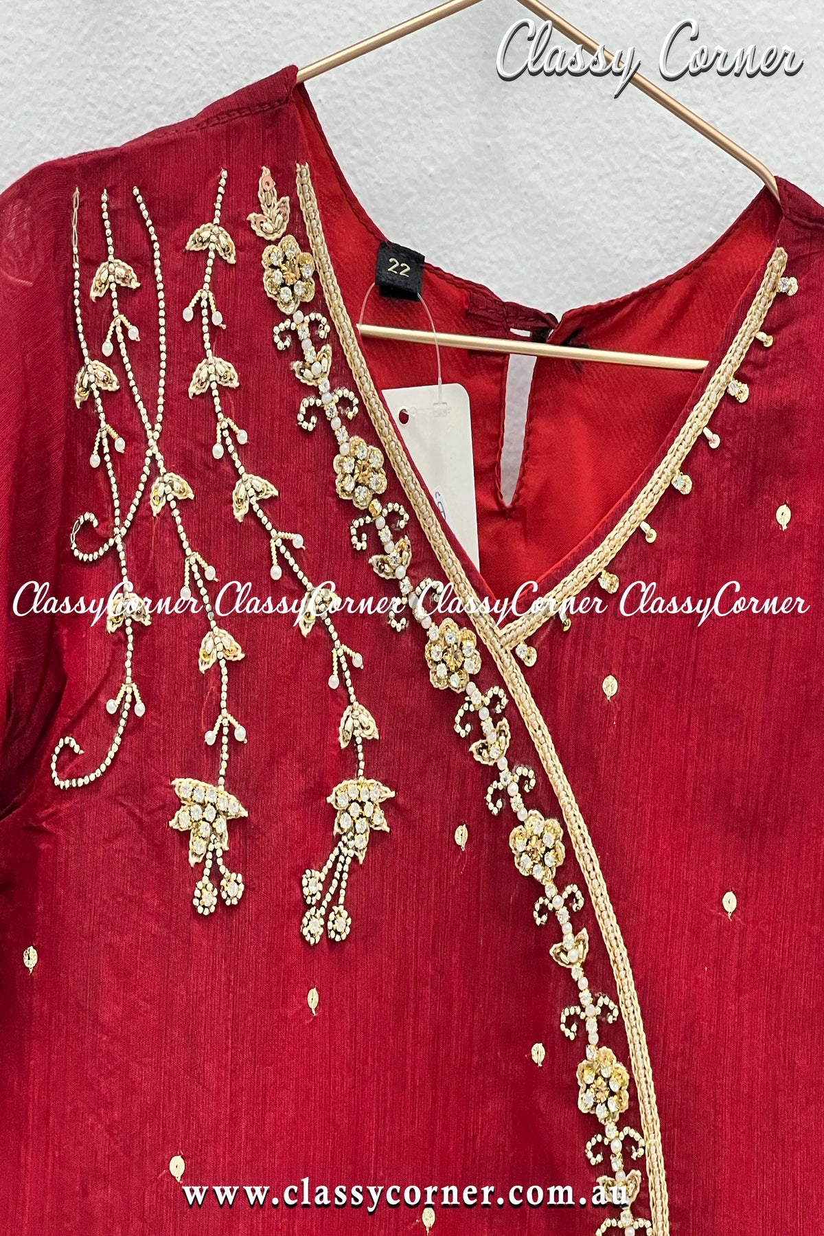 Red Golden Angrakha Pakistani Girls Dress - Classy Corner