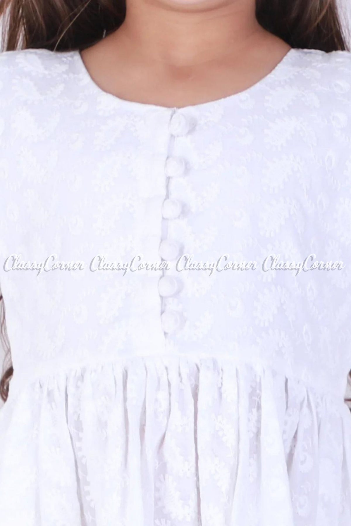 Girls White Pure Cotton Embroidered Kurta Payjama