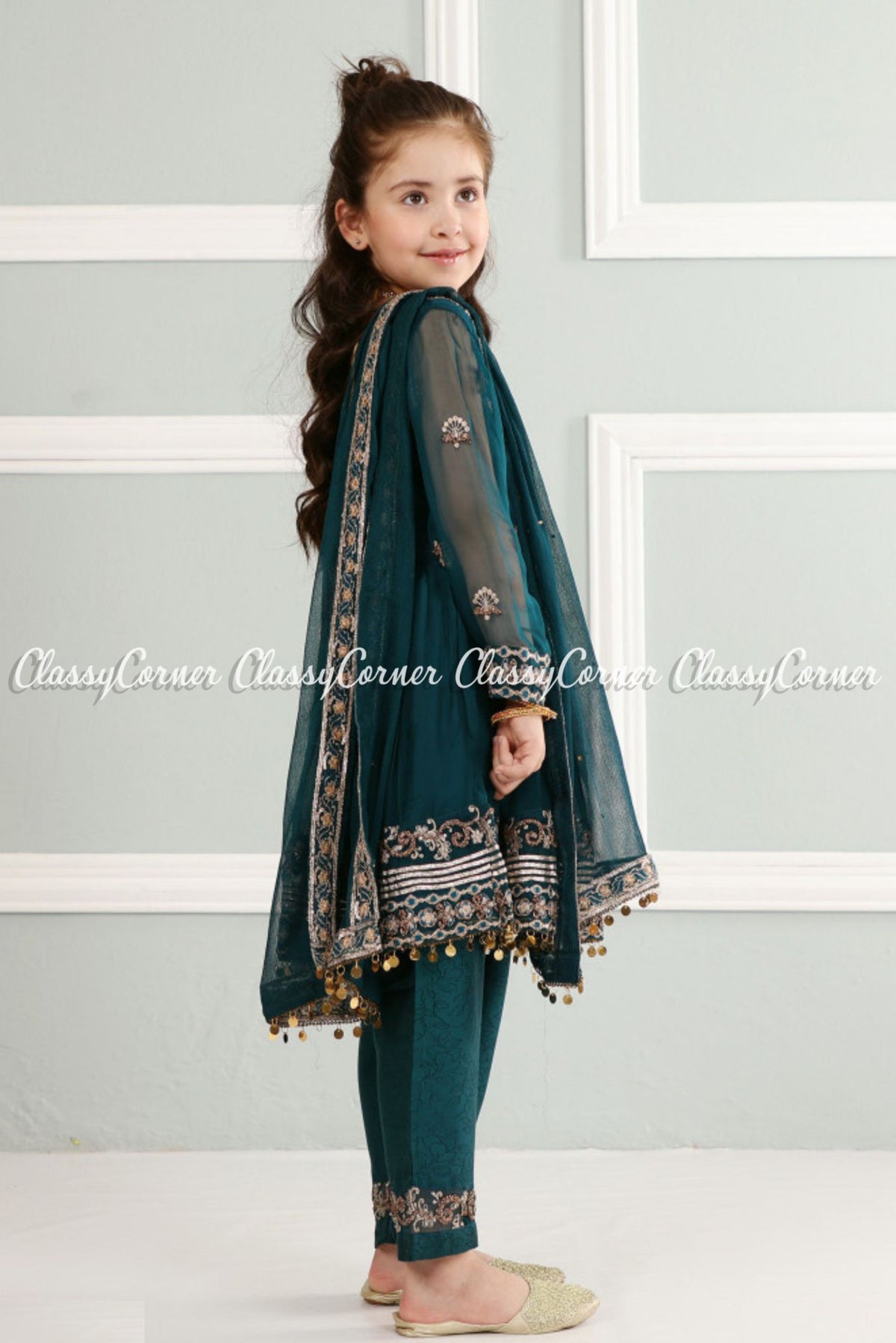Girl&#39;s Zinc Chiffon Frock Style Salwar Kameez