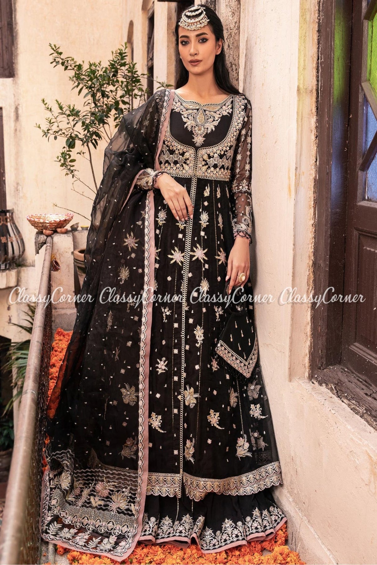 Black Organza Pakistani Wedding Wear Gown