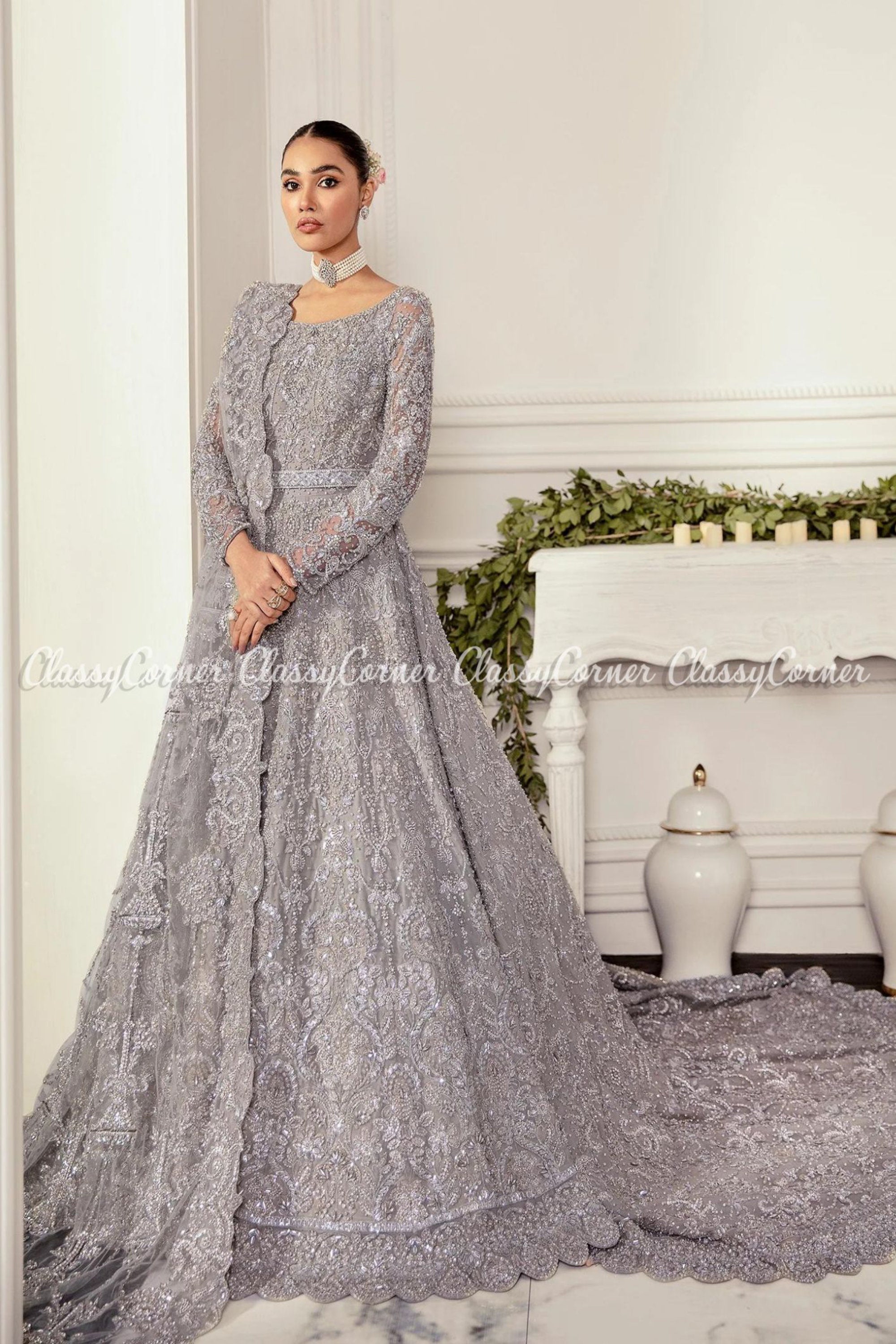 Latest Pakistani Long Gown and Dupatta Dress for Bride Online – Nameera by  Farooq