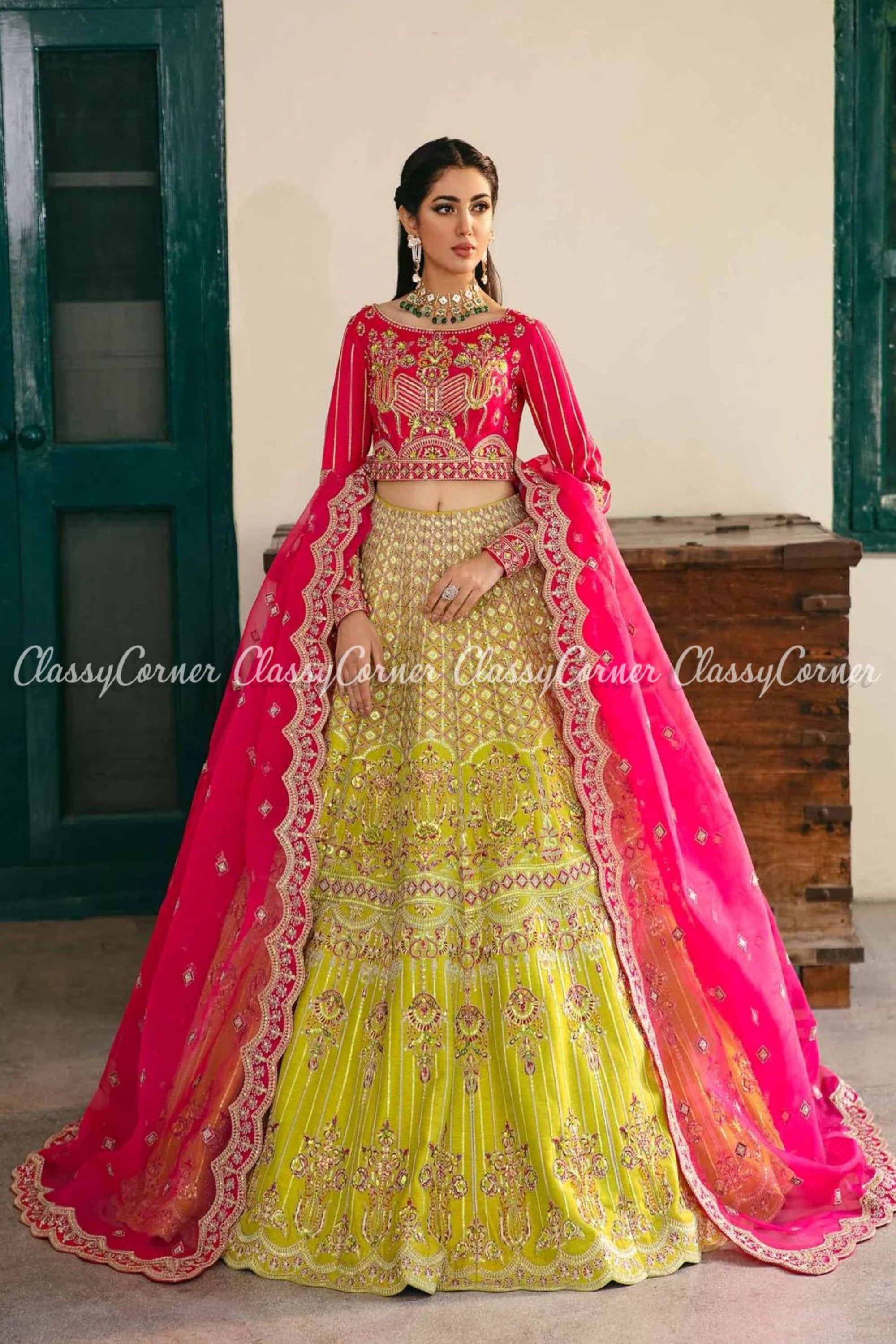 Buy Rani Pink and Peacock Green Designer Lehenga Choli Online - LLCV01244 |  Andaaz Fashion