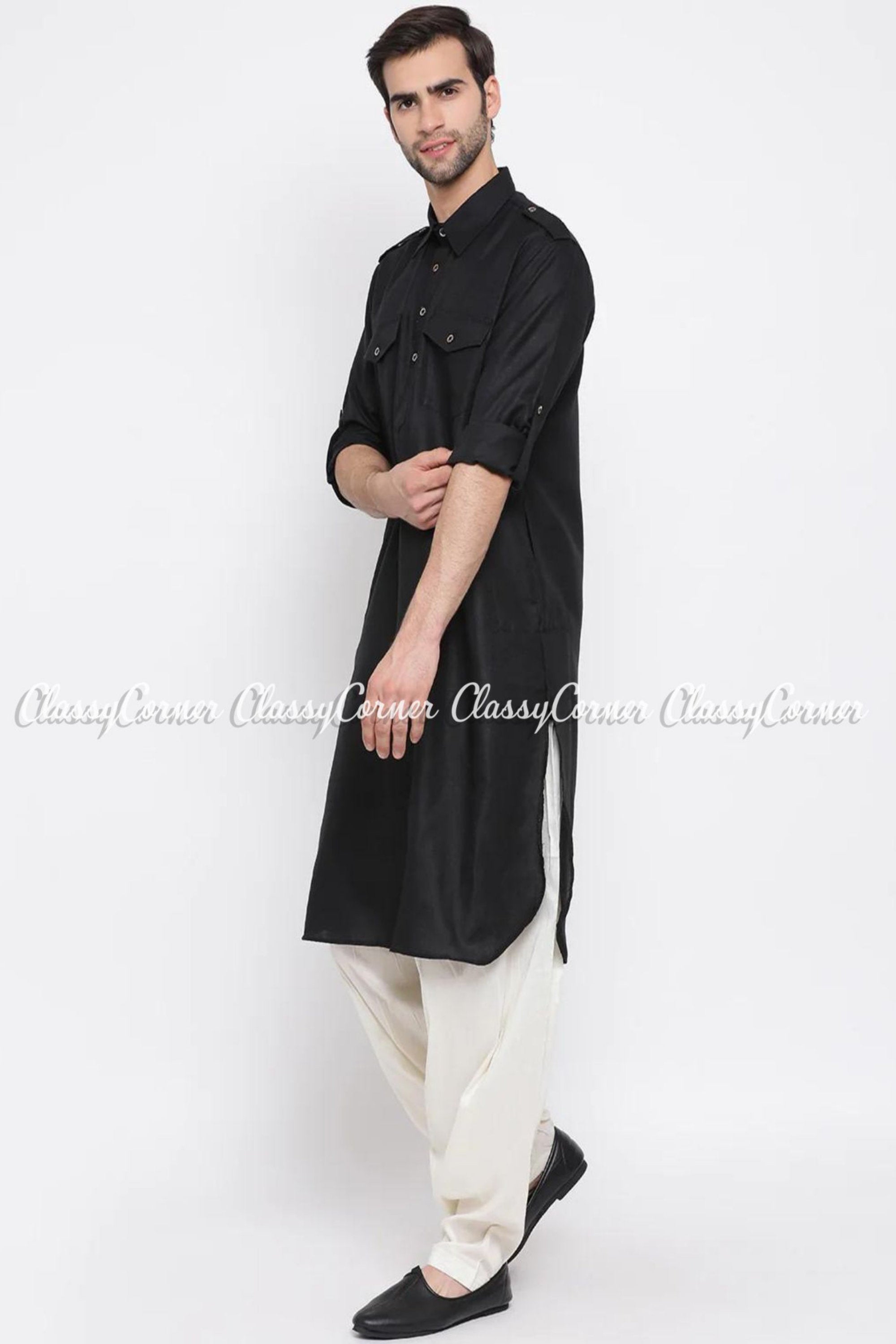Plain sage green cotton silk Pakistani Pathani Suit for Men - G3-MKS3175 |  G3nxt.com