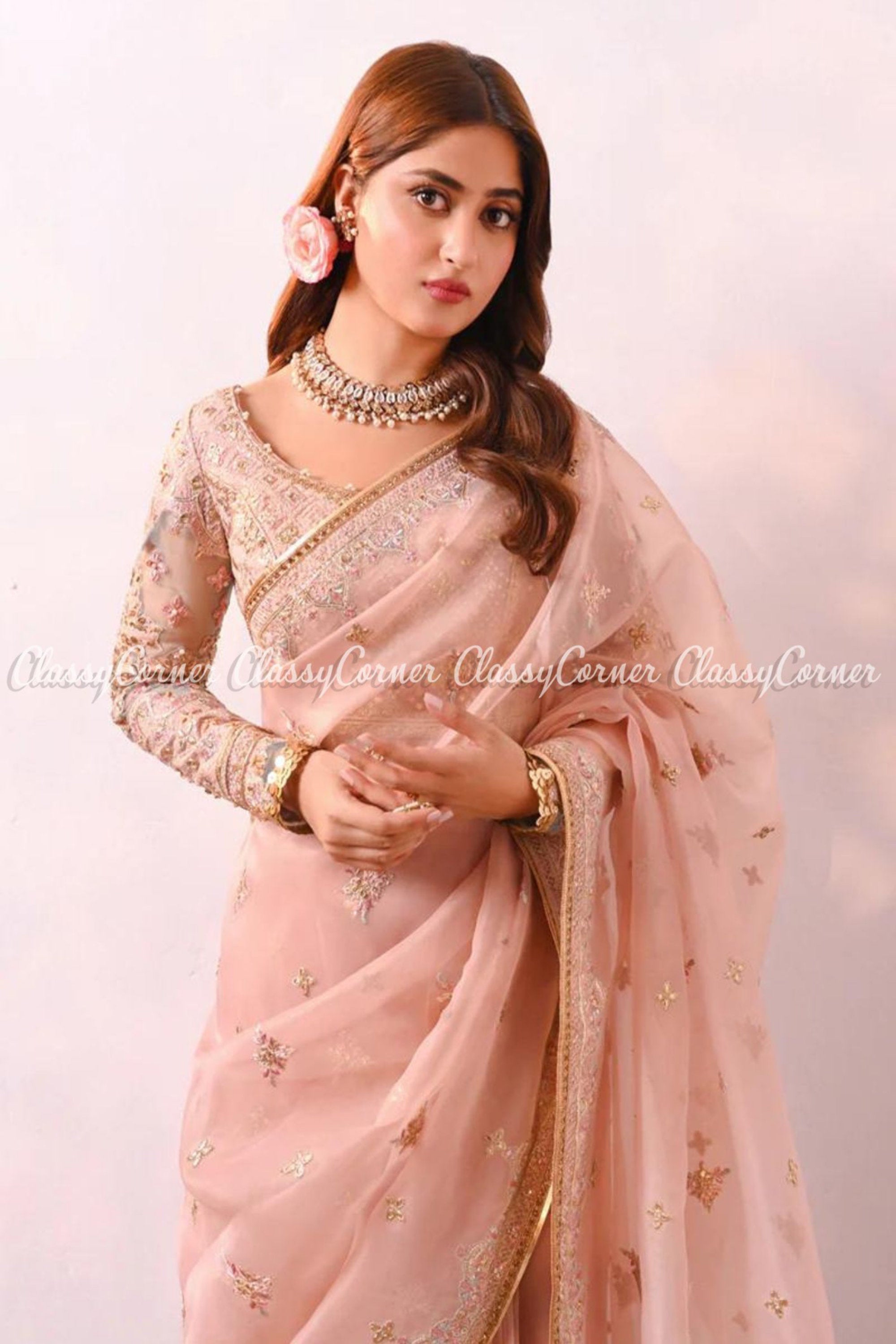 Silk Saree with blouse in Peach colour 4901