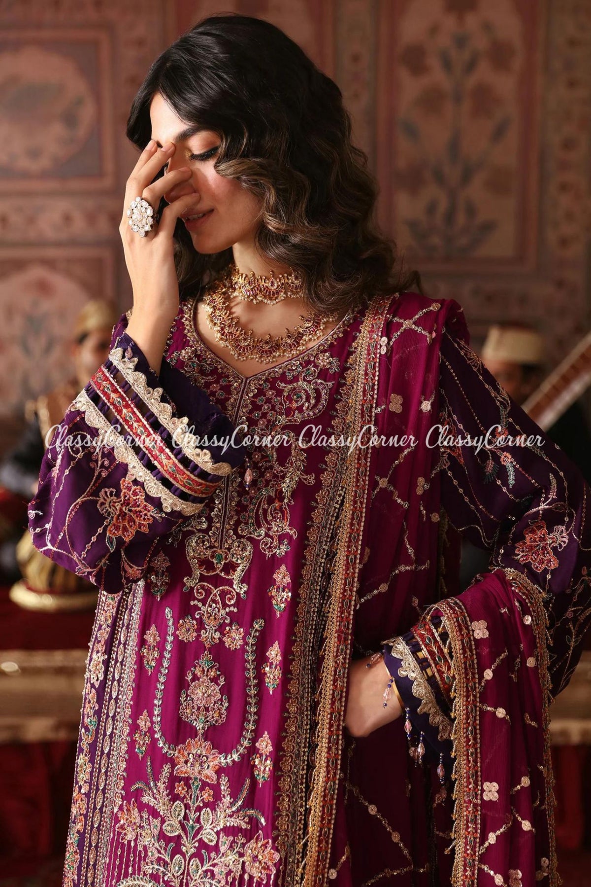 Purple Chiffon Embroidered Wedding Wear Salwar Kameez