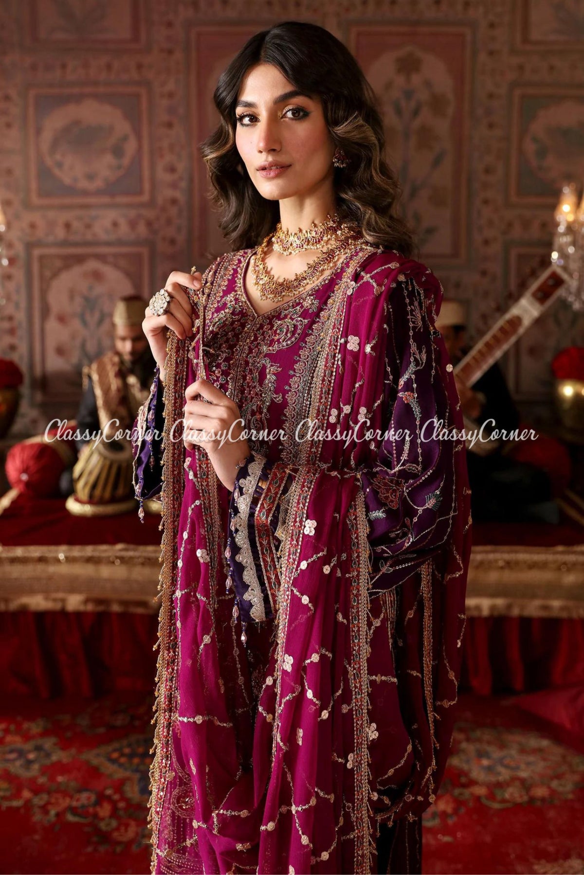 Purple Chiffon Embroidered Wedding Wear Salwar Kameez