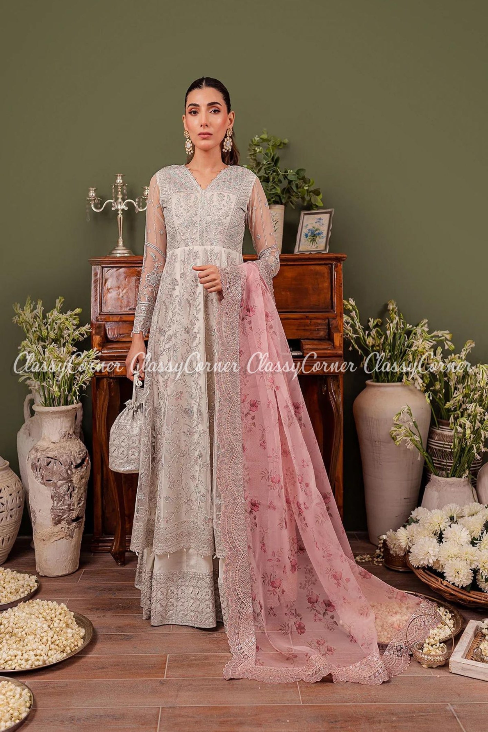 Buy Pink Net Embroidery One Shoulder Cutout Gown With Dupatta For Women by  Shloka Khialani Online at Aza Fashions.
