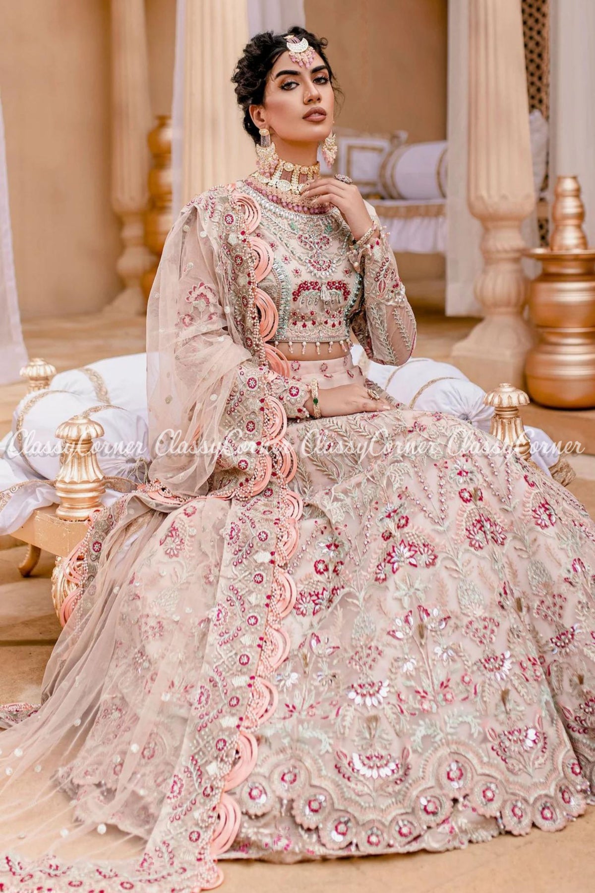 Soft Pink Net Embellished Wedding Wear Lehenga Choli