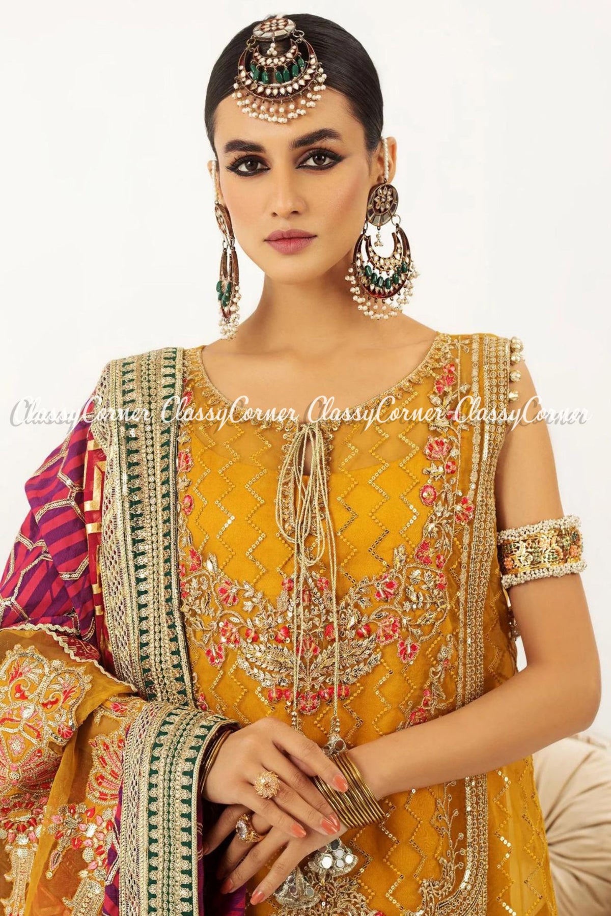 Yellow Golden Organza Embroidered Pakistani Sharara Outfit