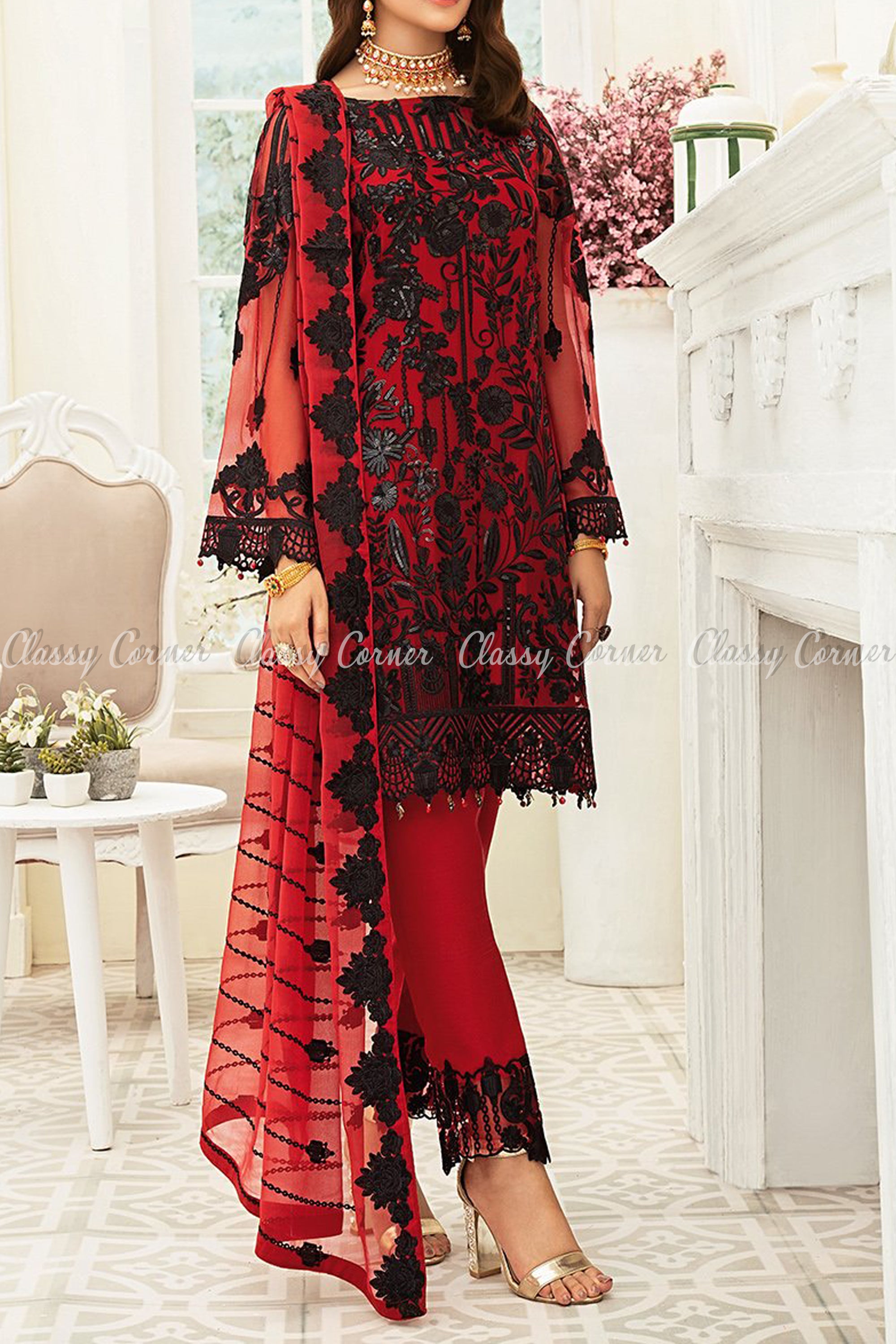 Buy Cotton Embroidered Black Salwar Kameez at best price : 64376 - Churidar  Suits